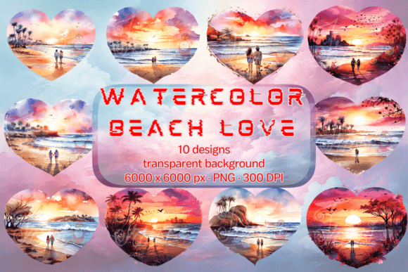 Download Heart Clip Art Watercolor Beach Love Set - Premium Resources